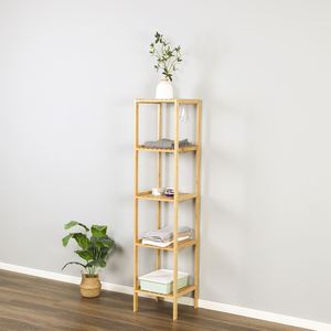 Estante Esquinero de Bambú de 5 Niveles con Acabado NC, Estante de Almacenamiento Multifuncional Estrecho con Diseño de Maceta para Cocina y Entrada - Product Image 1