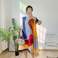 Vestido de Moda con Estampado Degradado, Casual/Formal, Plisado, Hasta la Rodilla, Lavable, Antiestático, para Mujer, Talla Grande, Cintura Natural, ODM