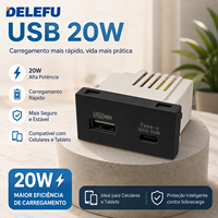 Prise murale modulaire noire DELEFU pour usage domestique et hôtelier SC78, panneau en verre C3 PC, modules USB Type-C