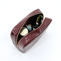 Trousse de Maquillage OEM de Luxe Marron en PU Texture Croco, Imperméable, Portable, Pochette de Toilette, Sac Cosmétique de Voyage Quotidien