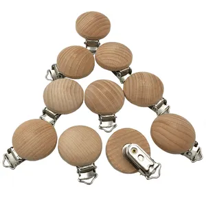 Koreanround Baby Teething Pacifier Women Clip 35mm Standard BPA Free Baby Feeding Products Circle Nail Clip Beech Wooden 50pcs