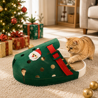 Maison pour chat en feutre 2-en-1 de Noël avec griffoir intégré – Abri festif pour chats d'intérieur
