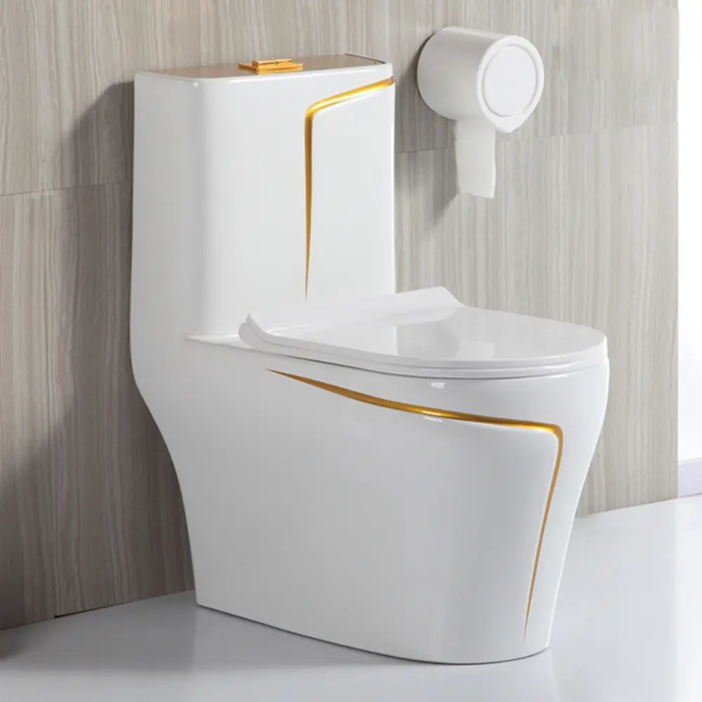 High Quality Popular Gold Line One Piece Water Closet Bathroom Wc Ceramic Marble Colour Toilet Bowl