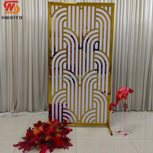 SMOOTH <b>Mirror</b> Gold Stainless Steel Carved Backdrop Luxury Wedding Entrance Decor Freestanding Geometric <b>Arch</b> - Product Image 4
