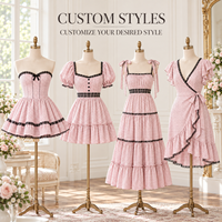 Robe mini pour femme OEM, légère, tissée, à pois, avec dentelle, manches volantées, ourlet à volants, coupe trapèze