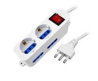 Multiprise avec interrupteur lumineux, 4 prises 2P+T 10/16A Bipasso + 2 prises 10A Schuko.