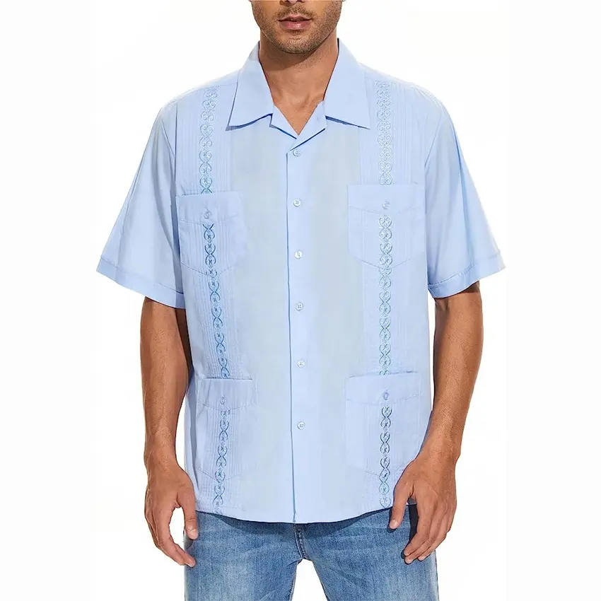 남성용 쿠바 셔츠 반소매 셔츠를위한 맞춤형 남성용 과야베라 셔츠
