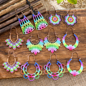 Bohemia Alloy <b>Drop</b> Earrings Colorful Gradient Flower Leaf Pattern Women's Party Jewelry Antique <b>Bronze</b> Plated - Product Image 3