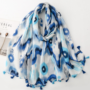 Pañuelo Bohemio con Borlas y Estampado Naranja Atardecer, Estilo Étnico Edeles, Chal Protector Solar para Turismo, Pañuelo Festivo - Product Image 1