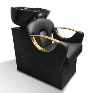 Black <b>Gold</b> Barber <b>Chair</b> PU Leather Hydraulic Salon Shampoo Unit Metal Frame Beauty Salon Furniture - Product Image 3