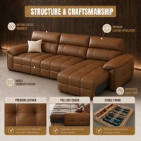 Canapé inclinable électrique en cuir marron minimaliste italien, trois places, extensible, télécommande, glissière, zéro mur, lit intelligent en métal
