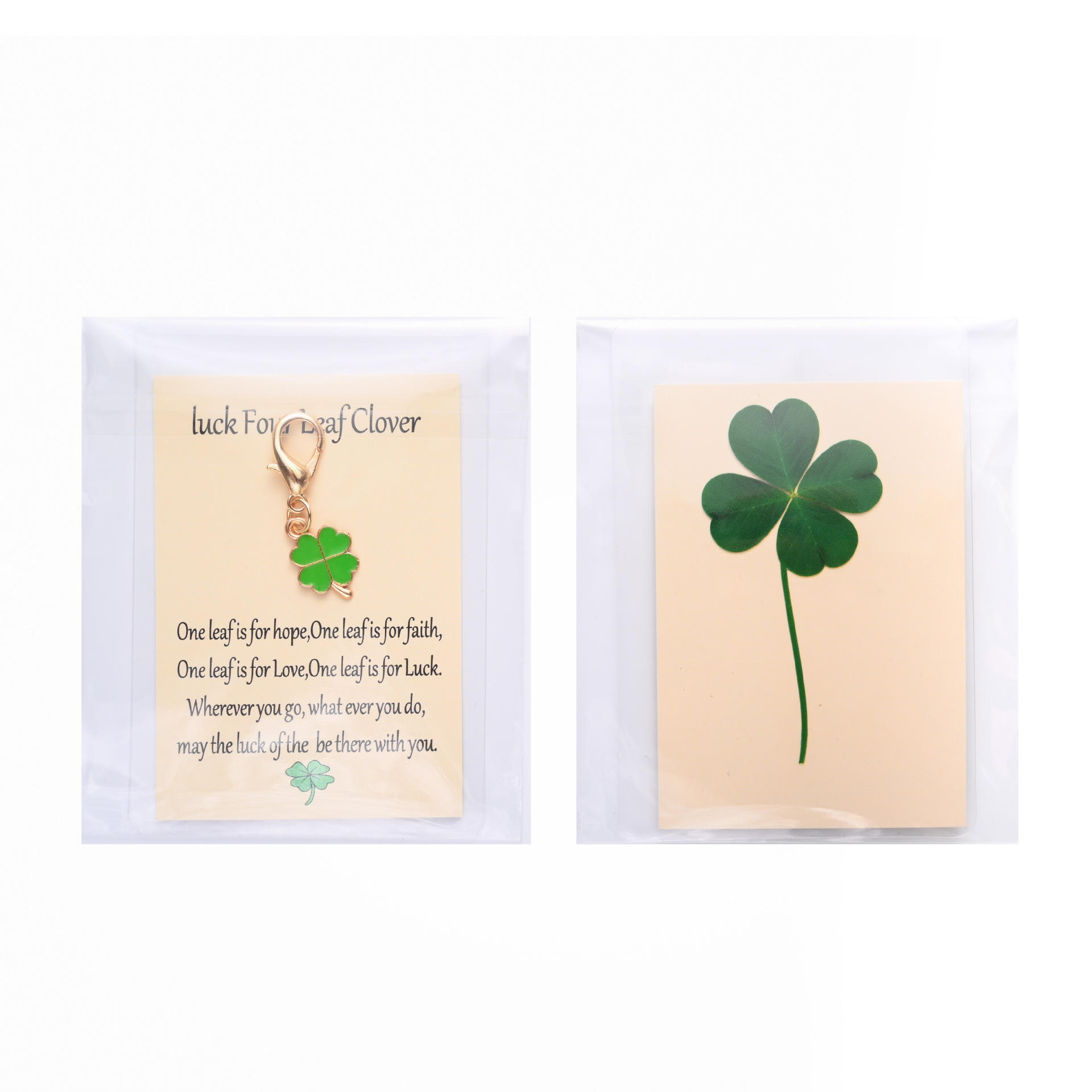 พวงกุญแจ + กระดาษแข็ง + บุ๊คมาร์คโคลเวอร์สี่ใบ