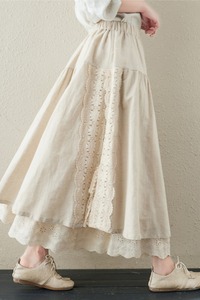 Wholesale 2026 Spring Linen Lined Lace-up <strong>Skirt</strong> Women's Embroidered <strong>Elastic</strong> Waist Mid-length A-line Sweet <strong>Skirt</strong> - Product Image 6