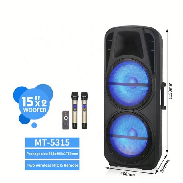 Dual 10" Woofer Portable Party Speaker with RGB LED Lights for 5.3 Built-in Mic & Remote Control for Outdoor Events