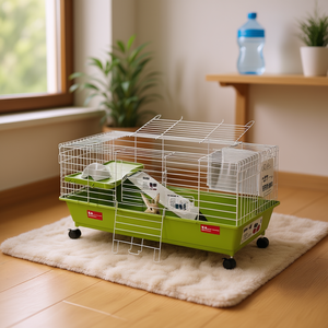 Cage à roulettes pour petits animaux, cage pour cochon d'Inde, structure en fil d'acier, plateau en plastique, capacité de 25 lb, utilisation en extérieur - Product Image 2