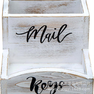 Porte-clés et porte-lettres vintage en bois massif blanc, plateau de rangement rectangulaire sur pied pour entrée, bureau ou organisateur de bureau - Product Image 4