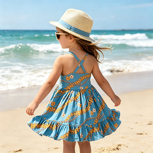 CD6-1 Producción Rápida Personalizada en 3-7 Días, Vestido con Estampado Personalizado, Espalda Cruzada, Estilo Hawaiano, Poliéster/Algodón, Corte en A - Product Image 3