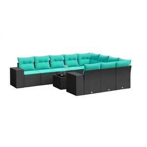 Set Divano da Giardino in Polyrattan Nero con Cuscini, 10+ Posti, Arredamento da Esterno dal Design Contemporaneo - Product Image 1