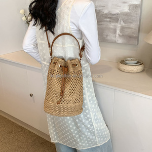 Unisex Eco-Friendly Single Strap <b>Straw</b> Bucket <b>Bag</b> Handmade Woven 1-1.9L Capacity Party Travel Application DAQI Polyester Lining - Product Image 3