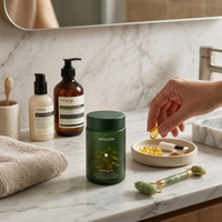 Bouteille en verre mat vert foncé vide pour capsules, flacon de rangement pour pilules de vitamines, conteneur premium pour produits de santé, approvisionnement direct en gros d'usine