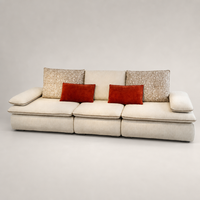 Canapé modulaire en tissu beige avec accoudoirs à coussin et coussin de dossier couleur rouille, mobilier de salon, vente en gros et approvisionnement en vrac