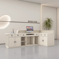 Meilleure vente : Bureau de réception moderne en forme de L pour infirmières, salons de coiffure, salles de sport, en bois de luxe avec éclairage LED