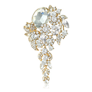 Broche de Cristal Vintage com Pedra Oval e Pingente Floral para Lapela de Casaco Feminino, 105x60mm, 10 Cores - Product Image 1