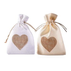 Sac cadeau en lin recyclable avec cordon de serrage, motif en forme de cœur, estampé pour la Saint-Valentin, mariage, Pâques, Noël, sac à bonbons - Product Image 1
