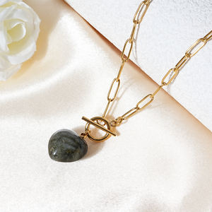 Collar con Colgante de Ágata en Forma de Corazón, Chapado en Oro y Plata, de Acero Inoxidable, Personalizable OEM/OEM, Unisex, de Piedra Natural, en Tendencia, Entrega Inmediata - Product Image 6