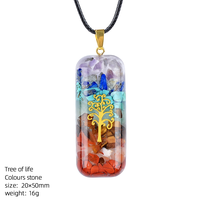 Collier de guérison en résine Orgone Arbre de Vie 7 Chakras avec pendentif rectangulaire en pierres précieuses et gravier, idéal pour les cadeaux - Vente chaude