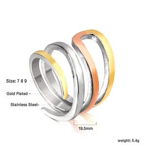 Anillo Apilable de Acero Inoxidable Chapado en Oro PVD de 18K, Diseño Vintage de Superficie Ancha, Hueco y Multicapa, Bicolor, Anillos Gruesos - Product Image 5