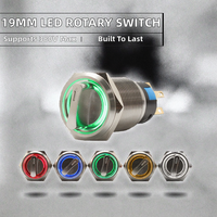 Interrupteur rotatif à bouton poussoir à 2 positions 19 mm DPDT à verrouillage sur 12 V LED éclairé rouge vert bleu jaune métal 3A