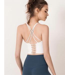 Top corto de yoga para mujer al por mayor, con tirantes finos cruzados y recortes, sujetador incorporado, top deportivo de secado rápido para yoga y entrenamiento. - Product Image 2