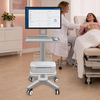 Chariot médical mobile en alliage d'aluminium avec poste de travail, chariot informatique d'hôpital avec plateau pour clavier, panier de rangement, étagère pour imprimante