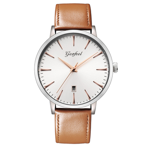 Montre classique pour homme avec cadran Sunray, montre à quartz Miyota 2115 avec calendrier, bracelet en cuir véritable, montre-bracelet étanche pour affaires - Product Image 5