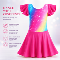 Robe de travail de gymnastique en fibre de polyester anti-bactérienne à manches courtes à volants, dégradé de paillettes, plusieurs couleurs arc-en-ciel