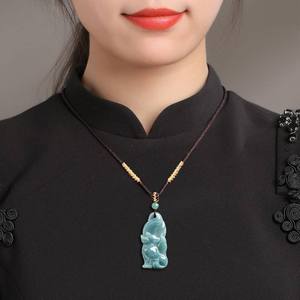 Pendentif en jadéite naturelle bleu eau de renard, bijoux unisexes pour femmes, design original, cadeau avec certificat d'évaluation DW83 - Product Image 4