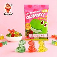 Bonbons gélifiés halal en forme de dinosaures 3D, saveur fruitée, 4 couleurs, en sachet, marque privée