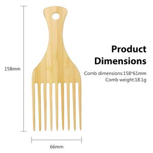 Peigne à cheveux en bambou afro en gros avec dents larges et longues, logo personnalisé gravé au laser pour cheveux bouclés - Idéal pour les voyages - Product Image 4
