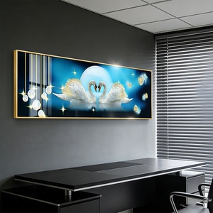 Personalizable al por mayor, superventas: Decoración de pared con pintura de porcelana de cristal con paisaje de cisne y luz LED 3D UV para cabecero de cama y dormitorio - Product Image 5
