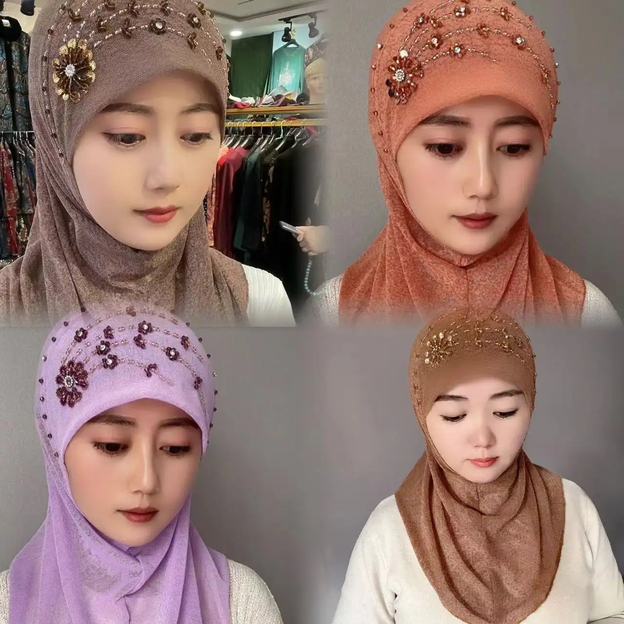 Jersey crystal headscarf made by factory luxury customization, women's fashionable and trendy shawl, long headscarf