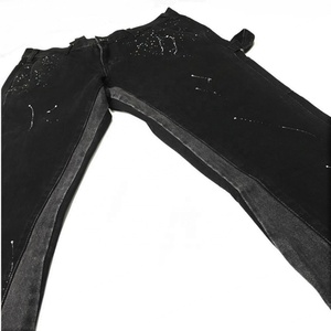 Nouveauté 2022 - Jeans slim déstructurés noirs délavés pour hommes, éclaboussures de peinture multicolores, jeans évasés à huit poches - Product Image 3