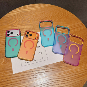 เคสโทรศัพท์แม่เหล็กเรนโบว์บัมเปอร์นีออนสำหรับ iPhone 17 16 15 Pro Max แบบด้านไล่เฉดสีโอเบร ฝาหลังโลหะเคลือบฟรอสติ้ง ป้องกันเลนส์ สำหรับสาวๆ - Product Image 1