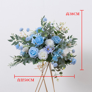 FB002 Venta al por Mayor de Fábrica, Bola de Tela con Flores Azules y Hojas Verdes, Centros de Mesa para Decoración de Bodas - Product Image 4