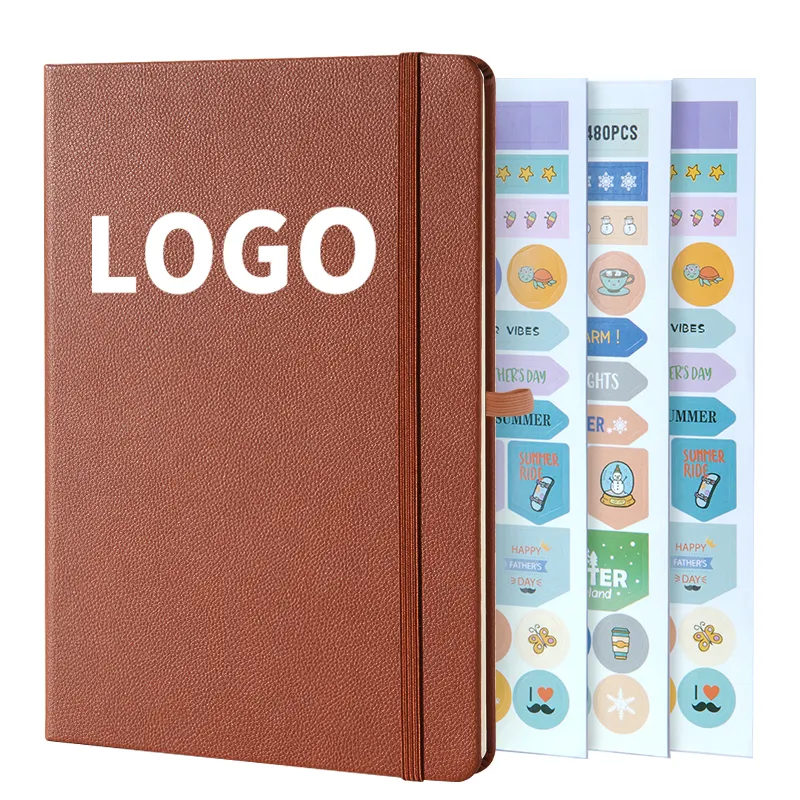 Caderno com logotipo personalizado, capa de couro duro à prova d'água para diário de negócios, promoção barata e multicolorida, com suporte para caneta