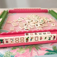 Juego de Mahjong de Lujo con Hilos Acrílicos y Diseño de Gatos, Mesa de Mahjong Plegable Moderna para 4 Jugadores, para Amantes de los Gatos