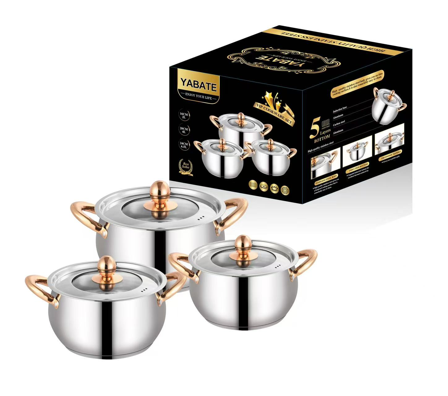 Style C/Silver color Apple shape style- 6 pcs cookware set
