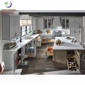 Ensembles complets d'armoires de cuisine en bois massif de luxe, prêts à assembler, taille standard américaine, laquées en <span class=keywords><strong>gris</strong></span> - Product Image 4