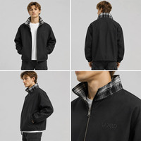 Veste bomber réversible noire OEM pour homme, en toile de canard à col montant à carreaux, coupe-vent décontractée avec fermeture éclair, pour l'extérieur