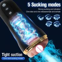 Taschenformat Männlicher Masturbator TPE-Material USB-Aufladbar Vibrierender Stimulator Weiche 3D Realistische Textur Wasserdicht Schwarz für Erwachsene